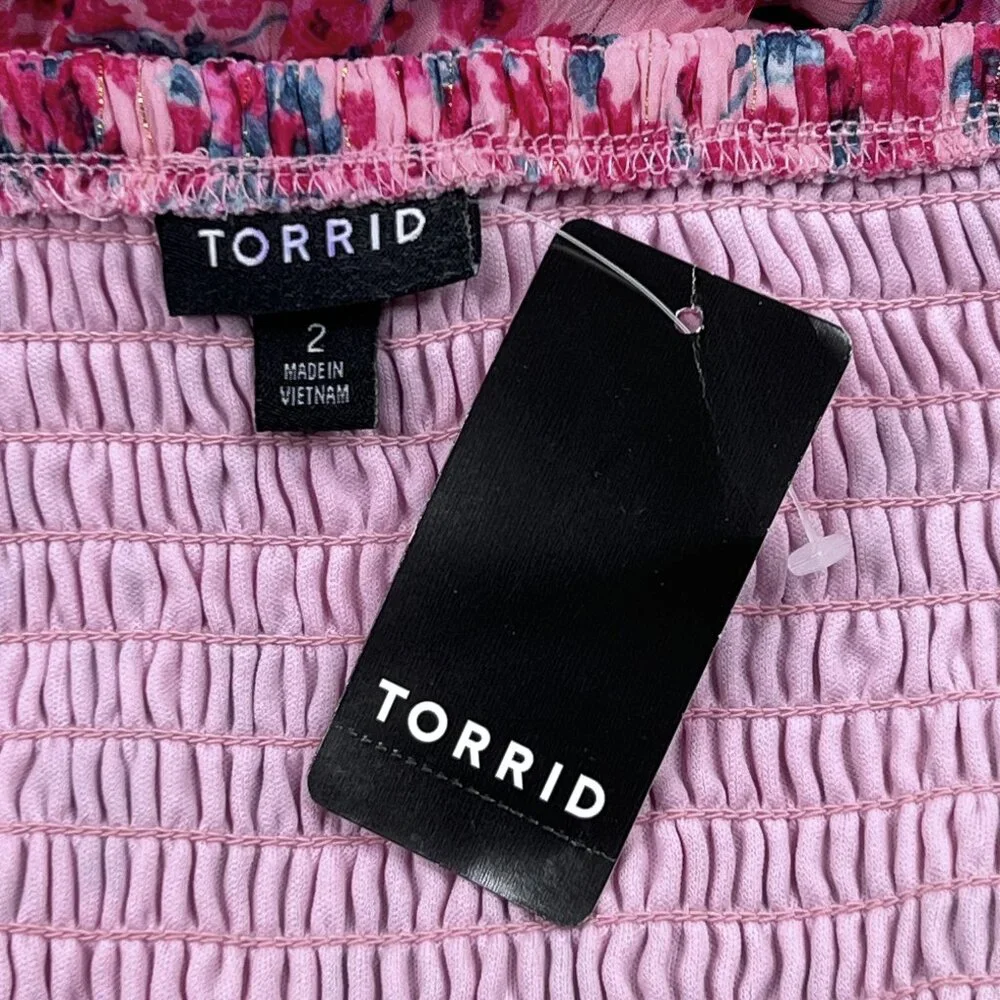 torrid Pink Gold Floral Chiffon and Lurex Tiered Ruffles Maxi Dress Size 2 - NWT - Picture 7 of 10